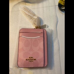 Coach Powder Pink Leather Card Case with Gold Logo